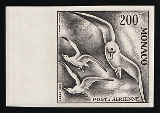 1955 200fr Principality of Monaco, Airmail, Trial Color Proof, Imperforate, Margin