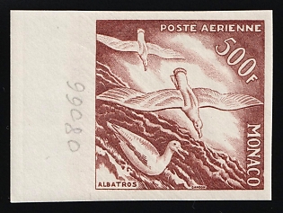 1955 500fr Principality of Monaco, Airmail, Trial Color Proof, Imperforate, Margin