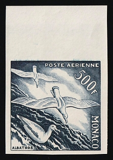 1955 500fr Principality of Monaco, Airmail, Trial Color Proof, Imperforate, Margin
