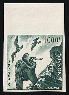 1955 1000fr Principality of Monaco, Airmail, Trial Color Proof, Imperforate, Margin
