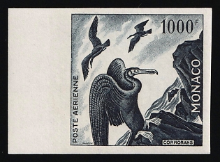 1955 1000fr Principality of Monaco, Airmail, Trial Color Proof, Imperforate, Margin