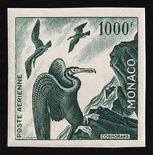 1955 1000fr Principality of Monaco, Airmail, Trial Color Proof, Imperforate