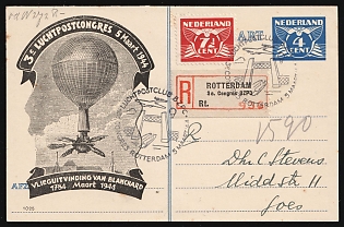 1944 (5 Mar) Netherlands, '3rd Airmail Congress', 4c Registered Postal Stationery Postcard from Rotterdam to Soest franked with 7.5c, Commemorative Postmarks
