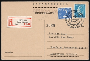 1947 (Jun) Netherlands, 'Red Cross Days', Registered Postcard from Lunteren to Amsterdam franked with 2c and 15c, Commemorative Postmark