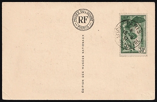 1937 (19 Sep) 'Man with a Glove' Titian, Louvre Museum, France, Postcard from Paris, franked with 30c