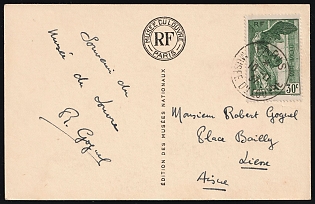 1937 (10 Nov) 'The Gypsy Girl' Frans Hals, Louvre Museum, France, Postcard from Paris to Liez, Aisne, franked with 30c