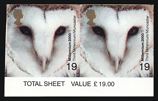 2000 19p Great Britain, Pair, Imperforate, Margin, Sheet Inscription