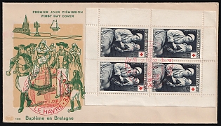1953 (12 Dec) France, Registered First Day Cover, FDC, from Le Havre to Sceaux, franked with Red Cross Booklet Pane of Four 15fr+5fr, Commemorative Postmarks