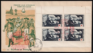 1953 (12 Dec) France, Registered First Day Cover, FDC, from Le Havre to Paris, franked with Red Cross Booklet Pane of Four 15fr+5fr, Commemorative Postmarks