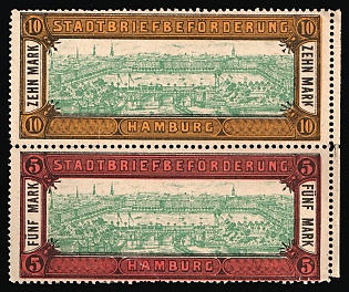 1888 Hamburg Germany Local Post, Private Courier Post, Se-tenants, Zusammendrucke