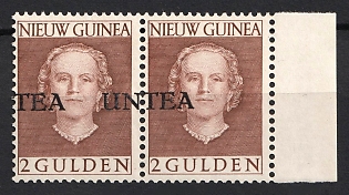 1962 2g Netherlands New Guinea, Pair, Margin, Shifted Overprint 'UNTEA', Type I