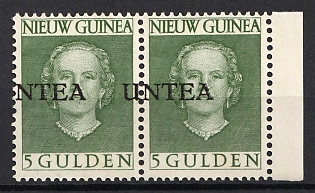 1962 5g Netherlands New Guinea, Pair, Margin, Shifted Overprint 'UNTEA', Type I