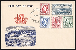 1954 (7 Jan) Great Britain, First Day of Issue Cover of Herm Island, franked with a Complete Set of Local Issue  2d - 1s