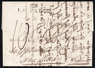 1818 (3 Mar) France, Pre-adhesive Period Stampless Cover to Dinant (Belgium), '89 La Palud' marking