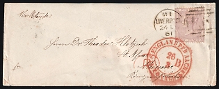 1861 (24 Mar) Great Britain, Cover from Liverpool (England), via London (England), Aachen (Germany) to Meissen (Germany), franked with 6d, with Wax Seal on the Reverse