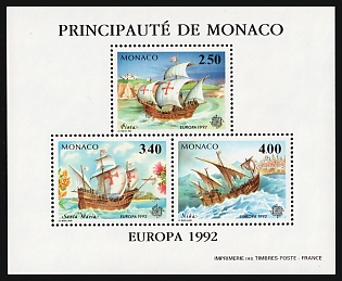 1992 Principality of Monaco, Perforated, Souvenir Sheet, Special Print, Sonderdruck