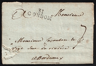 1792 France, Pre-adhesive Period Stampless Cover from Condom to Bordeaux