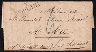 1826 (31 Dec) France, Pre-adhesive Period Stampless Cover from Moulins to Chaumont