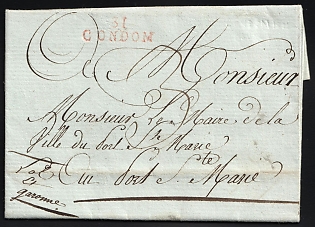 1871 (28 Jul) France, Pre-adhesive Period Stampless Cover from Condom, Wax Seal