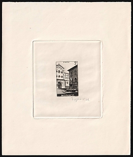 1951 3fr Principality of Monaco, Master Die Proof Sunken Sheetlet, Signature