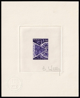 1977 1.00fr Principality of Monaco, Master Die Proof Sunken Sheetlet, Deep Purple, Signature