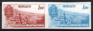 1977 1.00fr Principality of Monaco, Pair, Imperforate, Trial Color Proofs, Museum Handstamp