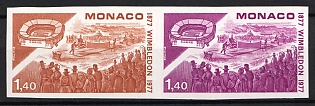 1977 1.40fr Principality of Monaco, Pair, Imperforate, Trial Color Proofs, Museum Handstamp