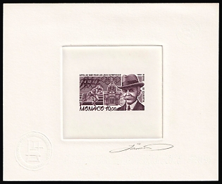 1992 10.00fr Principality of Monaco, Master Die Proof Sunken Sheetlet, Purple, Signature