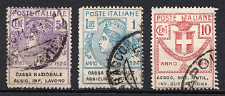 1924 Italy, National Veterans Association, National Insurance Fund for Workers, Revenue Stamps