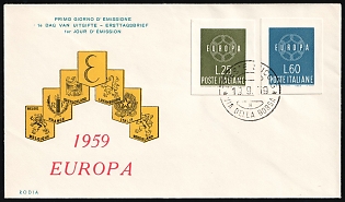 1959 (19 Sep) Italy, 'Europa 1959', First Day of Issue Cover franked with a Complete Set of FDC (First Day Cancellation) 25l - 60l