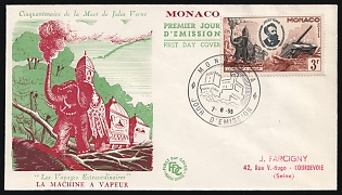 1955 (7 Jun) '50th Anniversary of the Death of Jules Verne' Monaco First Day Cover, FDC from Monaco to Courbevoie and Alfortville (Seine, France) franked with 3fr, Commemorative Postmark