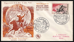 1955 (7 Jun) '50th Anniversary of the Death of Jules Verne' Monaco First Day Cover, FDC from Monaco to Courbevoie (Seine, France) franked with 5fr, Commemorative Postmarks
