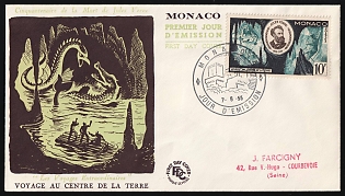 1955 (7 Jun) '50th Anniversary of the Death of Jules Verne' Monaco First Day Cover, FDC from Monaco to Courbevoie and Alfortville (Seine, France) franked with 10fr, Commemorative Postmarks
