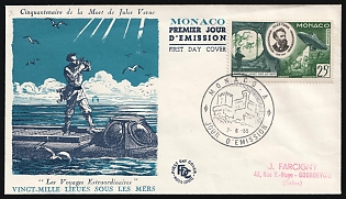1955 (7 Jun) '50th Anniversary of the Death of Jules Verne' Monaco First Day Cover, FDC from Monaco to Courbevoie (Seine, France) franked with 25fr, Commemorative Postmark