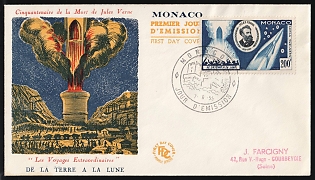 1955 (7 Jun) '50th Anniversary of the Death of Jules Verne' Monaco First Day Cover, FDC from Monaco to Courbevoie and Alfortville (Seine, France) franked with 200fr Airmail , Commemorative Postmark