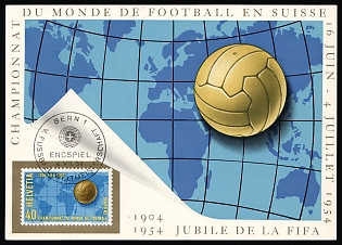 1954 (4 Jul) Bern, Switzerland 'World Cup Final', Postal Stationery Postcard from Bern (Switzerland) to Brussels (Belgium), Commemorative Postmark, franked with 40c