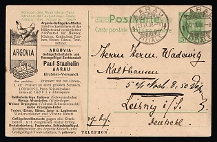 1908 (23 Sep) 5fr Switzerland, Advertising Postal Stationery Postcard from Aarau (Switzerland) to Kalthausen, (Leisnig, Germany)