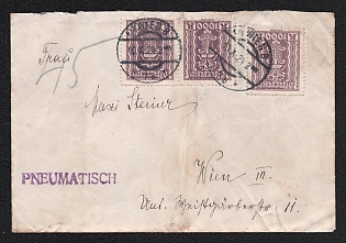 1924 (10 Oct) Austria, Pneumatic mail Cover, to Vienna (Austria), violet 'Pneumatic' Handstamp, franked with Pair 1000kr and 1000kr