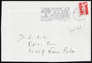 1991 (7 Mar) France, Cover from Ollioules to Wissous, franked with 2.30fr, 'Ollioules Flowers City, Chateauvallon Theater' Commemorative Postmark
