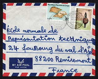 1982 Republic of the Congo, Airmail Cover from Brazzaville (Congo) to Remiremont (France), franked with 25f and 50f
