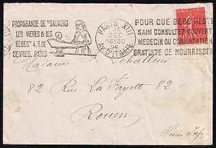 1926 (31 Dec) Propaganda 'Save the Mothers & Babies', France, Cover from Paris to Rouen, franked with 50c