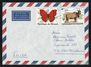(3 Dec) Burundi, Airmail Cover from Bujumbura (Burundi) to Merlischachen (Switzerland), franked with 5f and 60f Unpriced