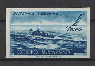 1938 1pta Kingdom of Spain, Submarine, U-Boot, Imperforate