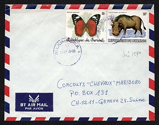 1986 (29 Jun) Burundi, Airmail Cover from Bujumbura (Burundi) to Geneva (Switzerland), franked with 30f and 50f Unpriced