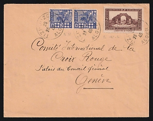 1940 (July 23) Cover from Vichy-Controlled Algeria to Red Cross, Geneva franked with 25c Mosque pair & 2fr Lambese Arch single tied by 'Tizi-Ouzou' postmarks, Second World War