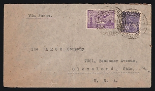 1937 (Oct. 12) Brazil: Airmail commercial cover to USA franked wirh 70r Mercury, 3000r US/Brazil Airmail Allegory tied by 'Sao Paulo' postmark