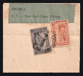 1922 (July 28) Bulgaria: Printed-Matter Wrapper to USA (60 stotinki rate) franked with 10s Sofia View and 50s Trnovo tied by 'Sofia' postmark