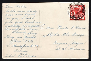 1936 (July 16) Dutch Indies: Picture Postcard from Batavia to USA franked with 10c Rice Field tied by "Tandjong Priok' postmark
