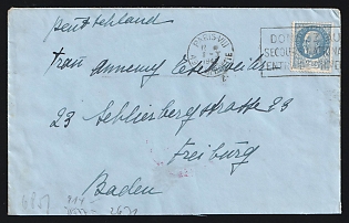 1942 (Jan. 9) Cover from Occupied Paris to Freiburg, Germany franked with 2.50fr Petain tied by 'Paris VIII' slogan duplex. German Wehrmacht Censor's tape tied on reverse by red cachets, Second World War