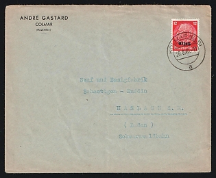 1940 (Aug. 26) Cover from German-Occupied Alsace to Germany franked with Elsas 12pf Hindenburg tied by 'Kolmar (Eis) postmark, Second World War